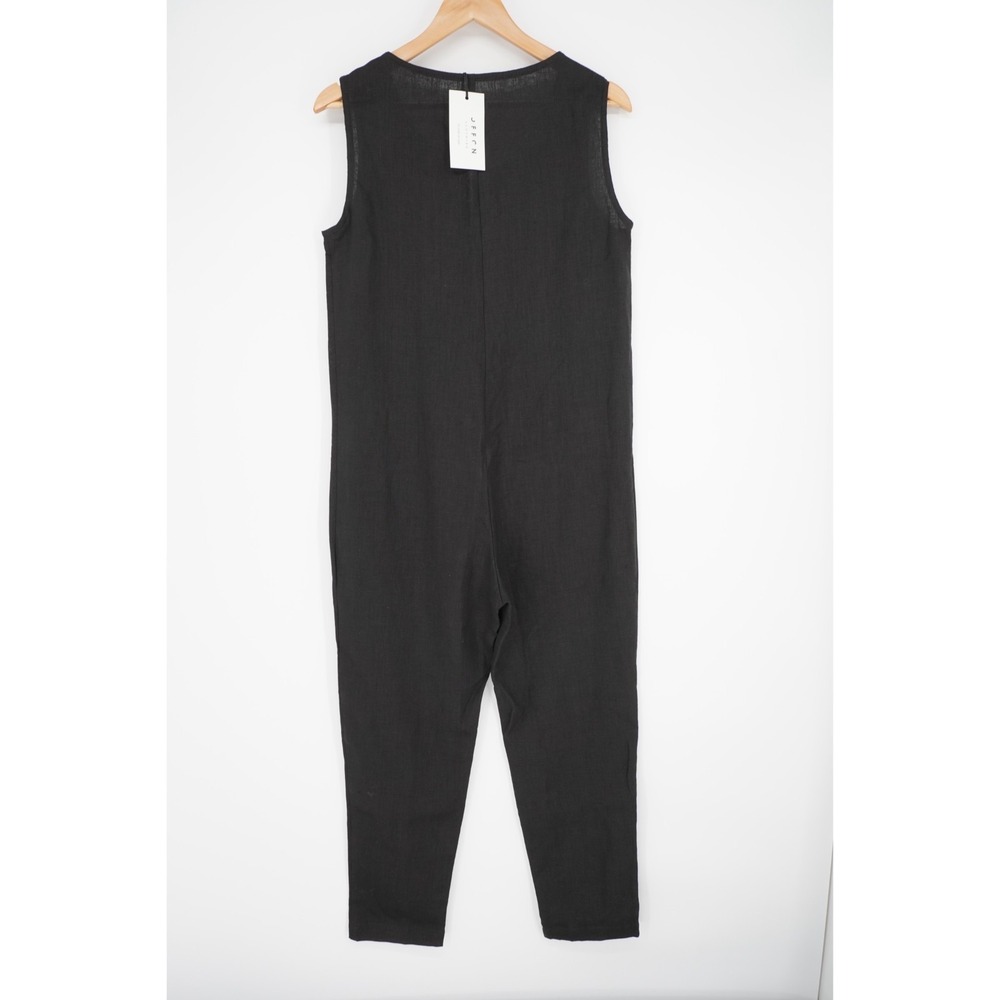 Offon Clothing Linen Jumpsuit Womens S Black Sleeveless Button Front Pockets - Picture 3 of 15